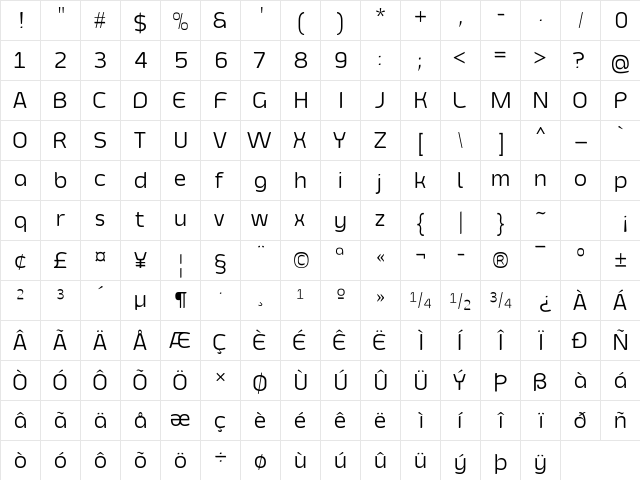 Smoolthan Thin  glyph index