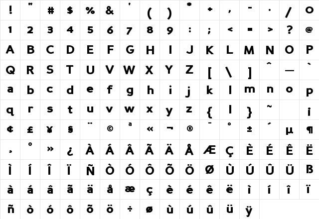 Perspective Sans Black Regular  glyph index