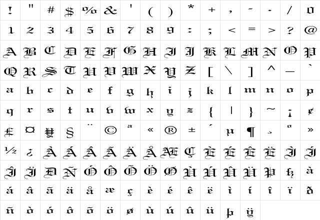 Linotext Ex Regular  glyph index
