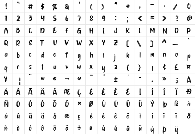 Cartagena Regular  glyph index