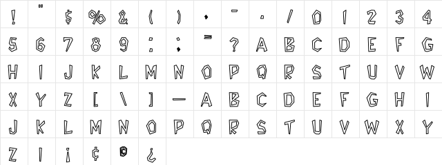 Bedrock-Light Hollow Bold Regular  glyph index