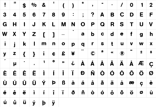 AG Book Rounded Bold  glyph index