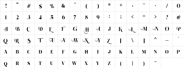 Beautiful Roses Regular  glyph index