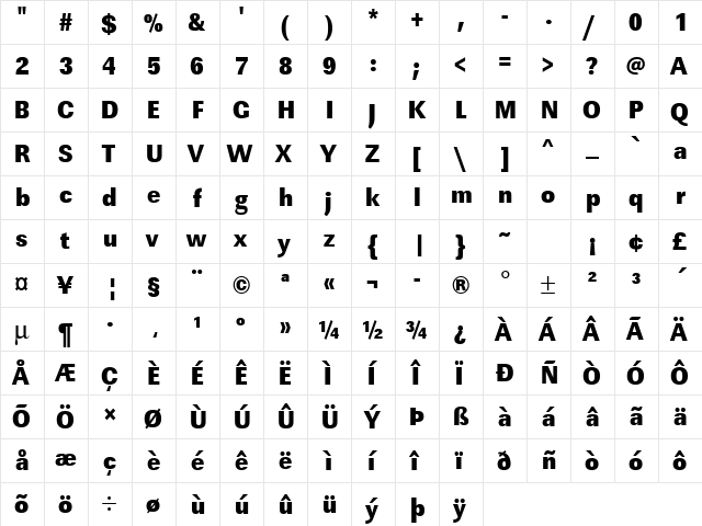 URWLinearTUltBolExtNar Regular  glyph index