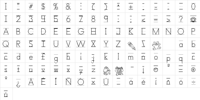 AbcPrintLined Regular  glyph index