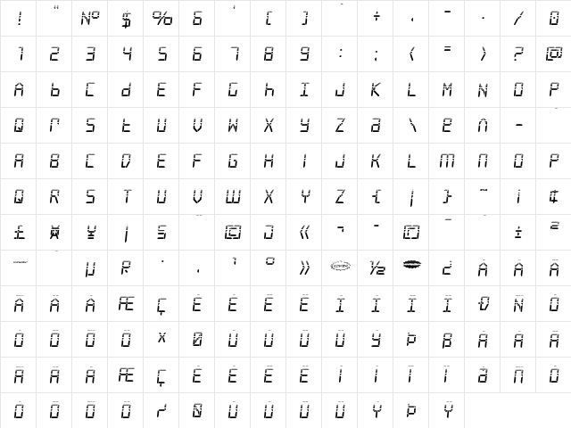 Frozen Crystal Halftone Regular  glyph index