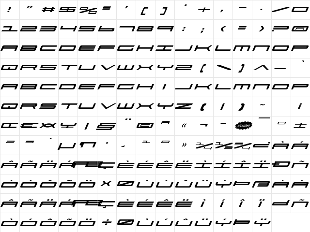 Ultra 911 Italic Italic  glyph index