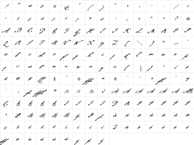 P22Chatham Regular  glyph index
