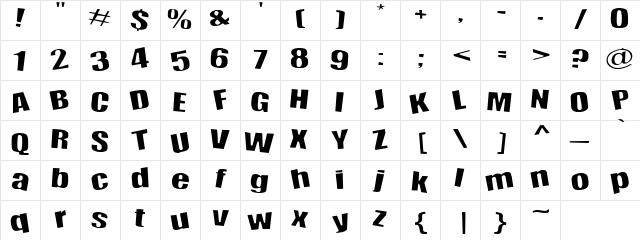 Euro Blow Regular  glyph index