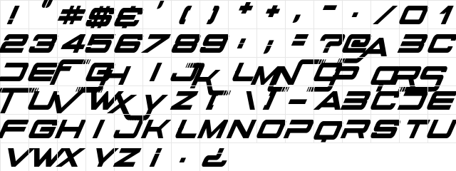 Stars Fighters Regular  glyph index