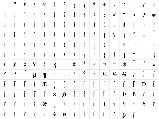 EverettText67 Regular  glyph index