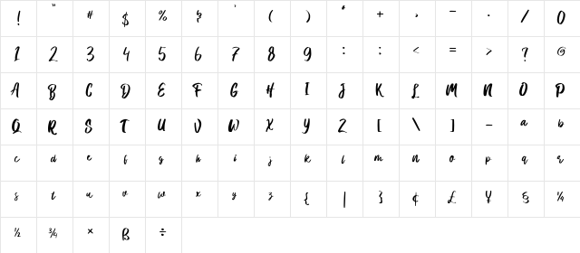 Hanomali Demo Regular  glyph index