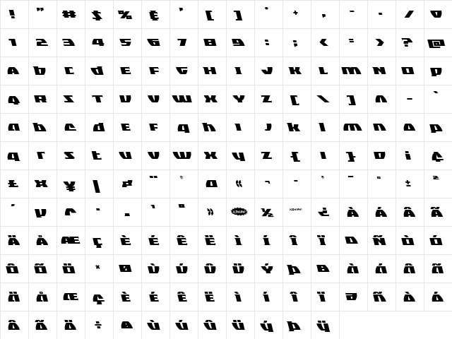 Black Bishop Leftalic Italic  glyph index