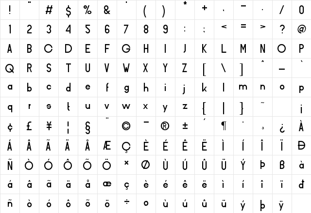 BarQ Regular  glyph index