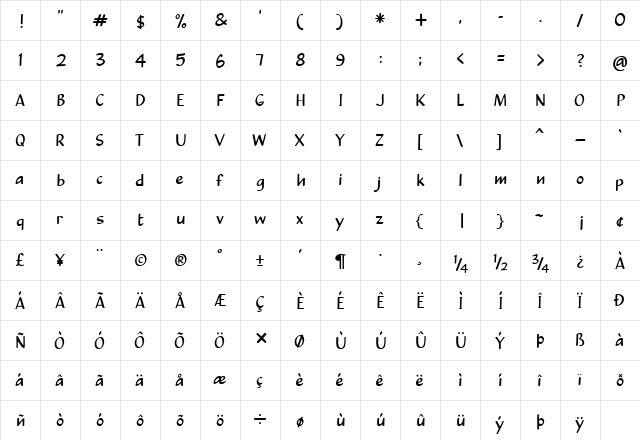 Calculus Sans Regular  glyph index
