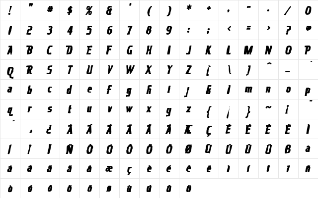 King Richard Ink Regular  glyph index