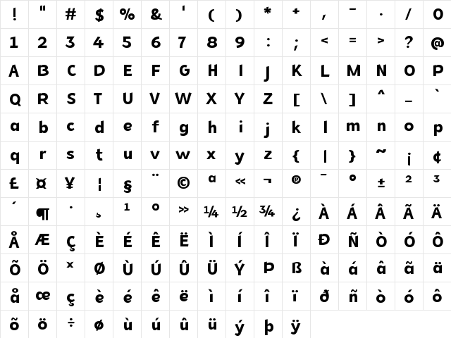 Bee Leave Regular  glyph index