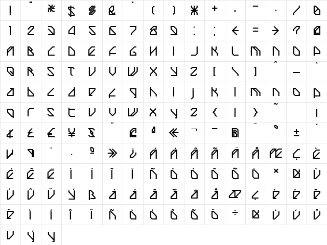 TechstepBold Regular  glyph index