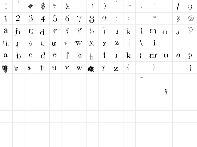 BauerBear Attack Regular  glyph index