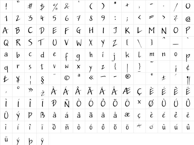 JakobTT Regular  glyph index