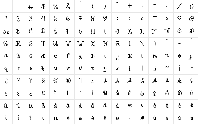 Rainbow Flower Regular  glyph index