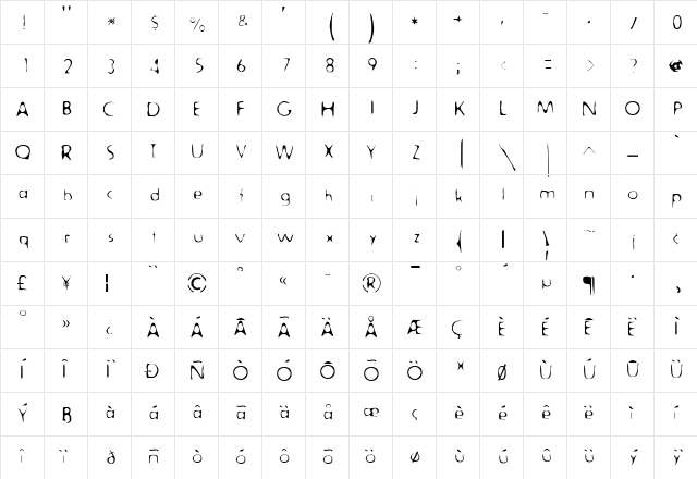 Outahere Light  glyph index