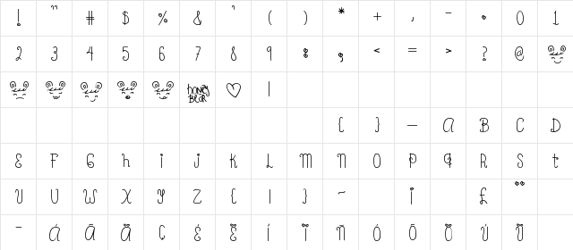 Oh_Honey_Bear Regular  glyph index