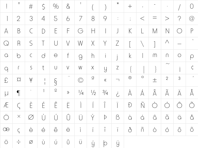 HoratioEF Light  glyph index