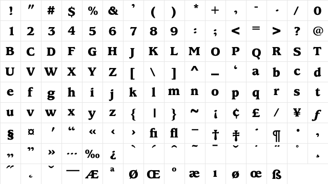 KingsrowExtraBold Regular  glyph index