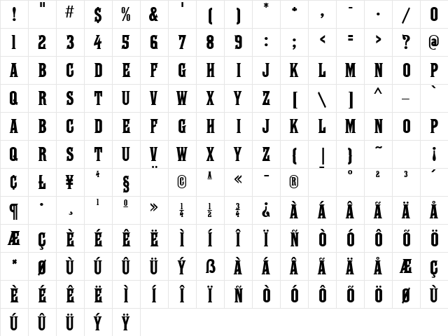 Farley MF Regular  glyph index