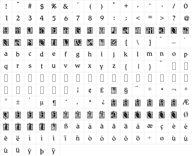 BD Renaissance Regular  glyph index