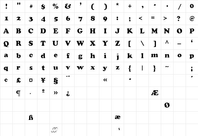 CooperSSK Regular  glyph index