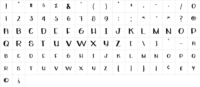 Whiteboard Regular  glyph index