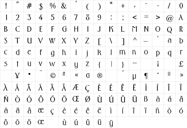 Gabriel Bold  glyph index