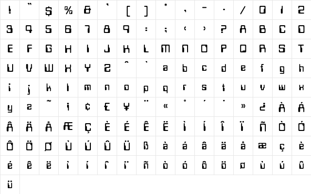 Data 70 Regular  glyph index