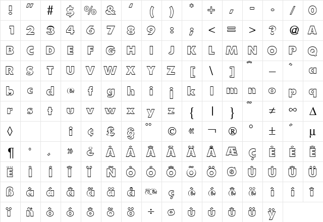 FunctionTwoOutlineExtrabold Regular  glyph index