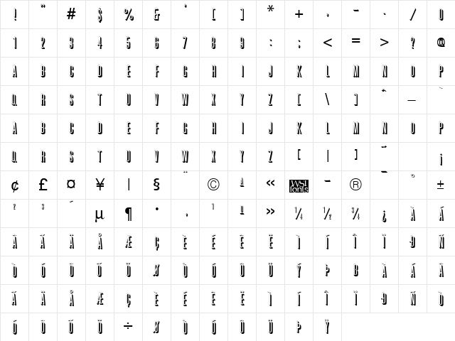 GreatShadow Regular  glyph index