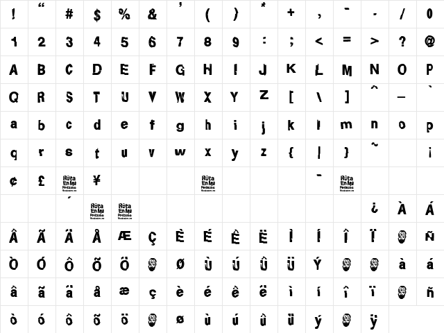 Rota en mil Pedazos Regular  glyph index