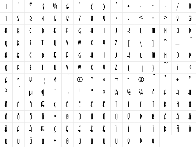 Anna ITC Regular  glyph index