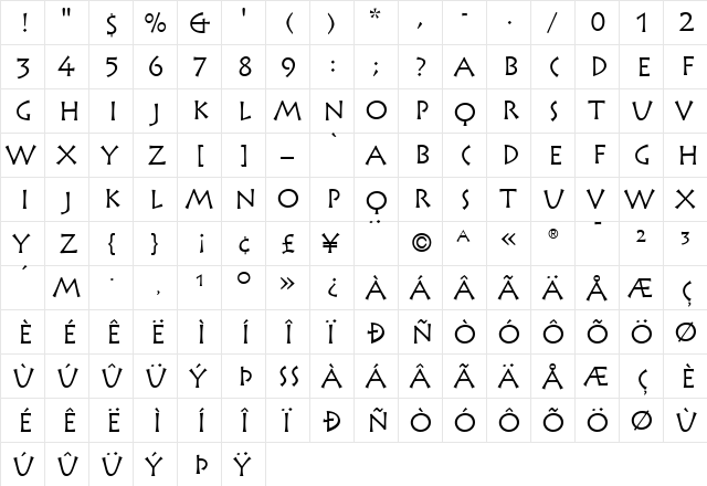 QK Empire Regular  glyph index