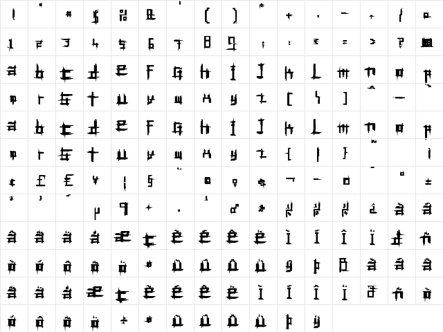 Bruised Fifty  glyph index