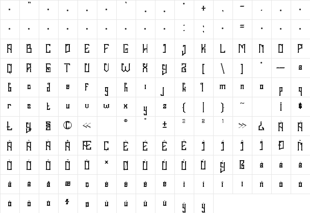 Gyldan Regular  glyph index