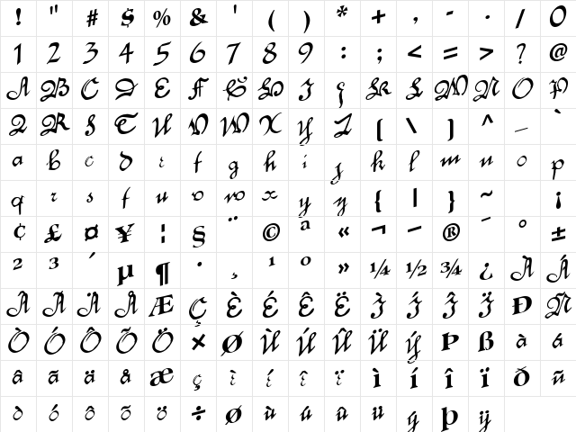 Cap Bold  glyph index