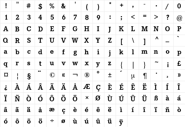 Corporate E BQ Regular  glyph index