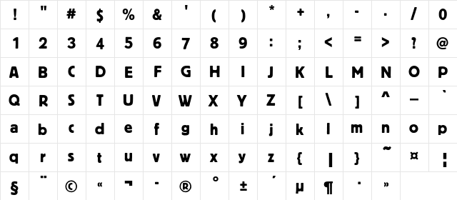 BlocC Regular  glyph index