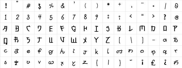 Hirakatana Regular  glyph index