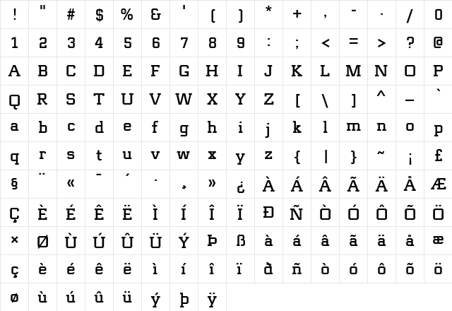 Roseamp Regular  glyph index