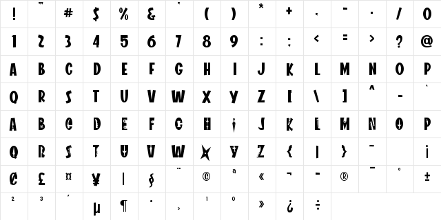 NINJA FIGHTER Regular  glyph index