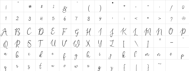 Alexandra Demo Regular  glyph index