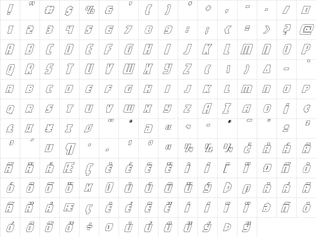 Camp Justice Outline Italic Outline Italic  glyph index